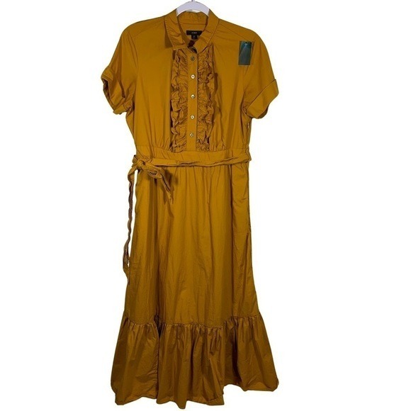 J. Crew Re-imagined Mustard Cotton Poplin Midi Dress Size 10
